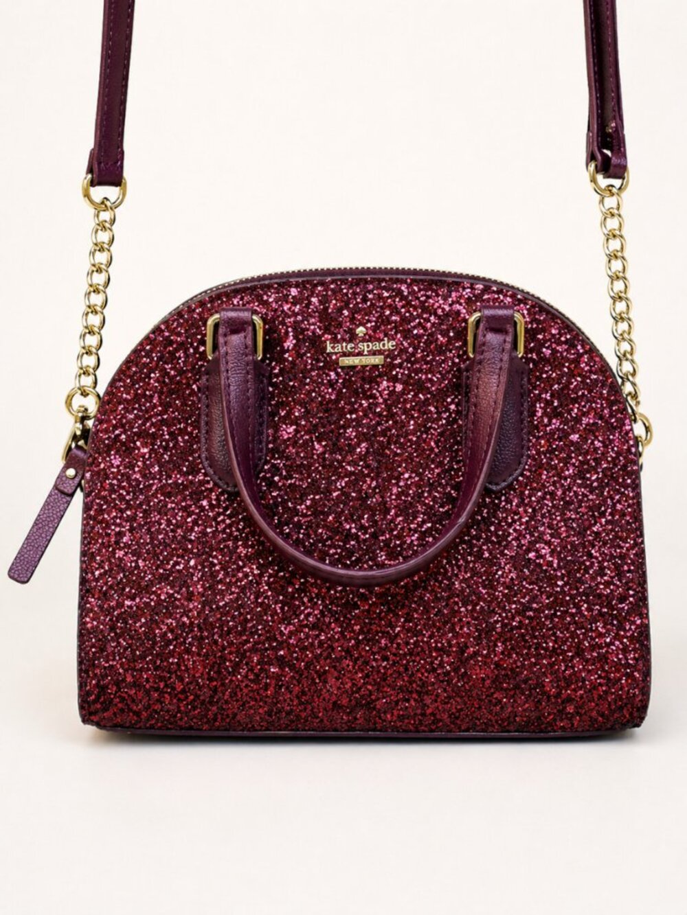 Kate Spade Laurel Way Glitter Mini Reiley Satchel Wallet Set Deep Plum New - Picture 7 of 13